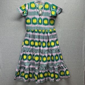 Oliphant Dress Womens Large Ikat Lilac Maxi Lined Tiered Poplin Side Pockets